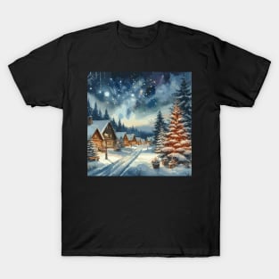 Winter Town Road at Night T-Shirt